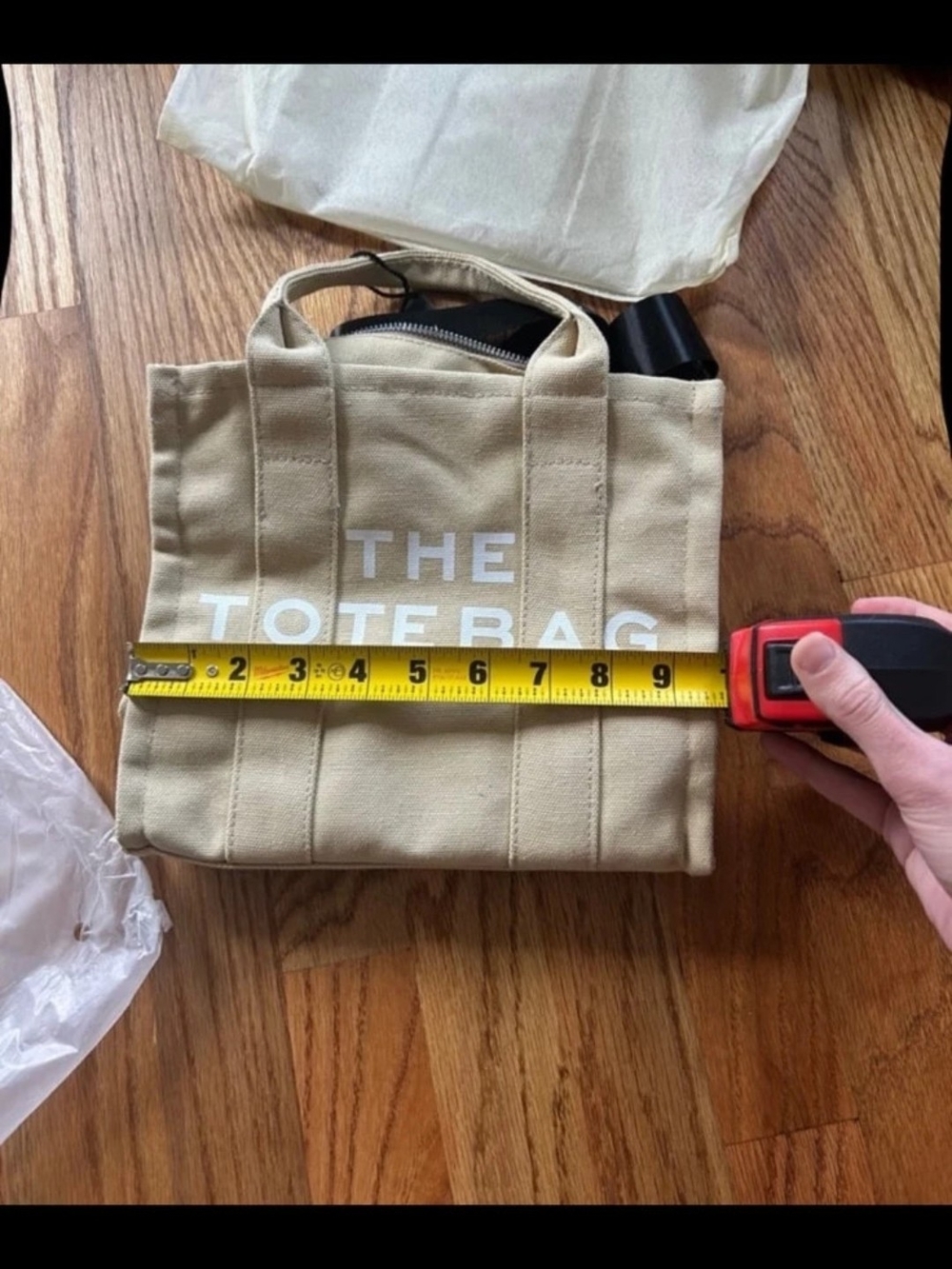 Source Unknown Beige Canvas Tote with White Logo